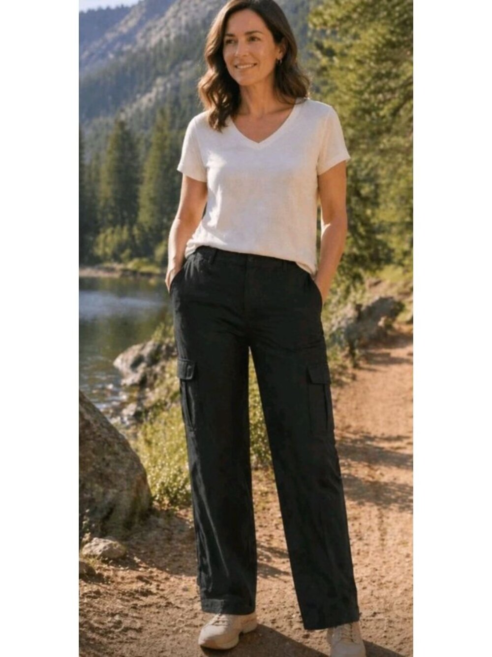 New Chicos Linen Blend Cargo Pants Utility Gorpcore Casual Outdoor Size 12 Black
